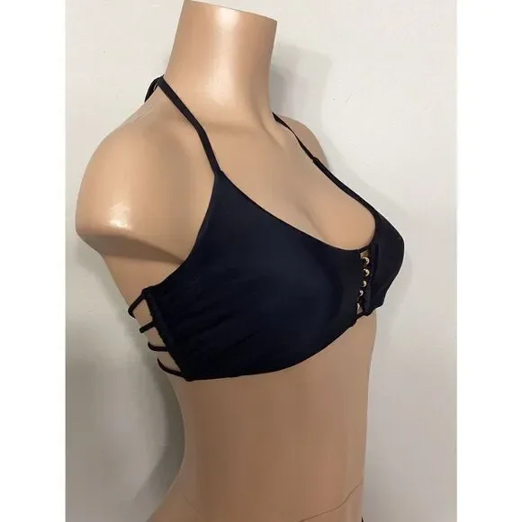 New. Pilyq black braided bikini set. D-cup/M-bottom